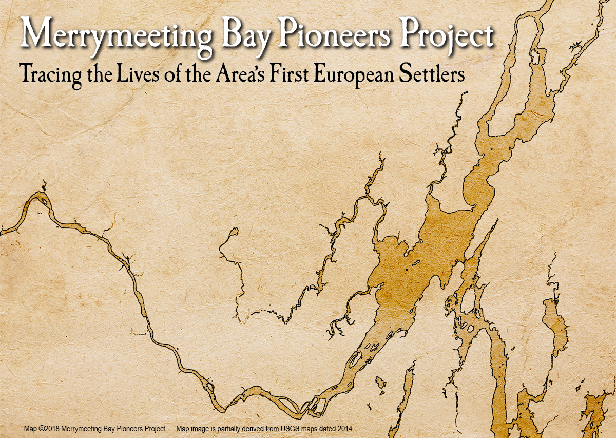 A map derived from modern USGS maps showing the outlines of Merrymeeting Bay and its tributaries.